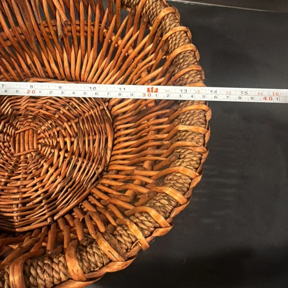 LG Rustic Wicker Gathering Basket Farmhouse Cottagecore Decor Reinforced‎ Handle